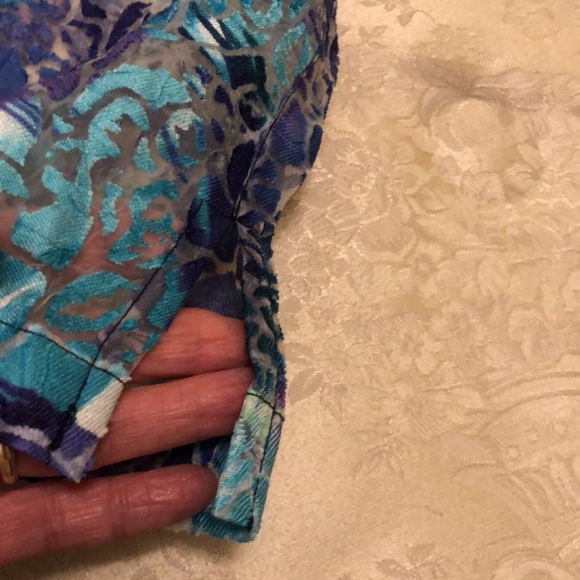 ALIA NWT SIZE 18 SHEER FLORAL COOL BLOUSE 3/4 SLEEVE PURPLES & TEAL BUTTONS #026 - Picture 7 of 11